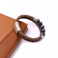 Top Selling Genuine Leather and Natural Stone Beads Bracelet
