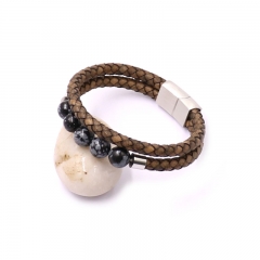 Top Selling Genuine Leather and Natural Stone Beads Bracelet