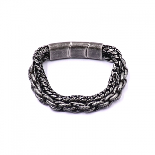 Personalized Adjustable Size Vintage Black Stainless Steel Bracelet For Men