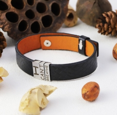 2021 Classic Stainless Steel Charms Leather Bracelet For Men