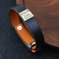 2021 Classic Stainless Steel Charms Leather Bracelet For Men