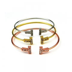 Luxury Top Level C Shape Crystal Stainless Steel Bangle for Women