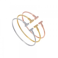 Luxury Top Level C Shape Crystal Stainless Steel Bangle for Women