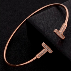 Luxury Top Level C Shape Crystal Stainless Steel Bangle for Women
