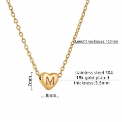 Ins Popular 18k Gold Plated Stainless Steel Alphabets Engraved Heart Pendant Necklace For Girl Friends