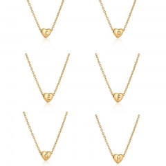 Ins Popular 18k Gold Plated Stainless Steel Alphabets Engraved Heart Pendant Necklace For Girl Friends