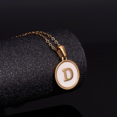 18K Gold Stainless Steel Letter A-Z Initial Necklace For Women White Round Shell Alphabet Pendant Necklace