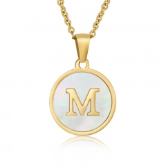 18K Gold Stainless Steel Letter A-Z Initial Necklace For Women White Round Shell Alphabet Pendant Necklace
