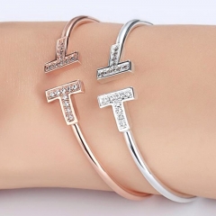 Luxury Top Level C Shape Crystal Stainless Steel Bangle for Women