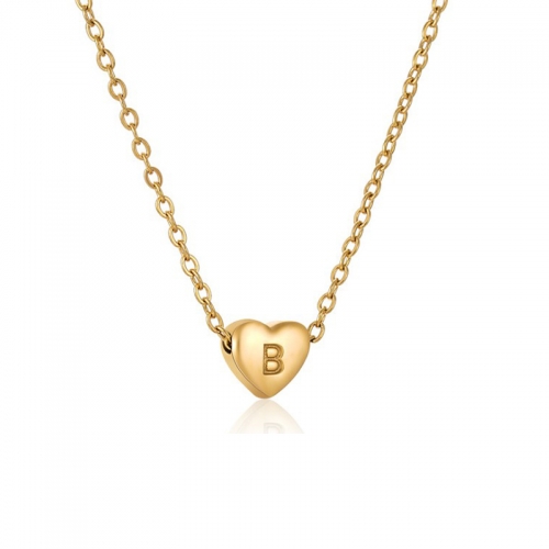 Ins Popular 18k Gold Plated Stainless Steel Alphabets Engraved Heart Pendant Necklace For Girl Friends