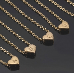 Ins Popular 18k Gold Plated Stainless Steel Alphabets Engraved Heart Pendant Necklace For Girl Friends