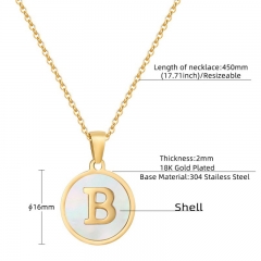 18K Gold Stainless Steel Letter A-Z Initial Necklace For Women White Round Shell Alphabet Pendant Necklace