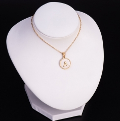 18K Gold Stainless Steel Letter A-Z Initial Necklace For Women White Round Shell Alphabet Pendant Necklace
