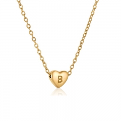Ins Popular 18k Gold Plated Stainless Steel Alphabets Engraved Heart Pendant Necklace For Girl Friends