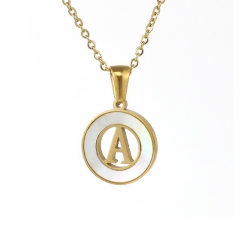 Hollow Shape 18K Gold Stainless Steel Letter A-Z Initial Necklace For Women Round Alphabet Pendant Shell Necklace