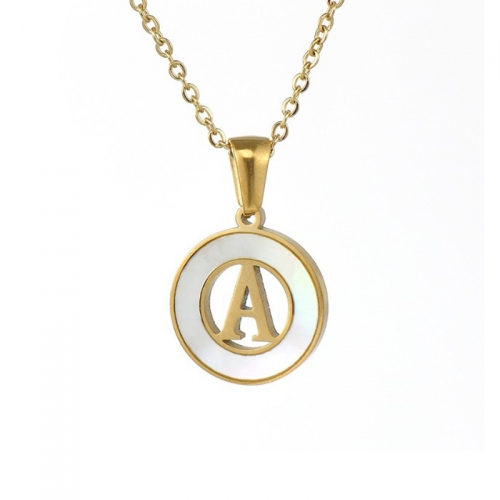 Hollow Shape 18K Gold Stainless Steel Letter A-Z Initial Necklace For Women Round Alphabet Pendant Shell Necklace