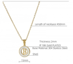 Hollow Shape 18K Gold Stainless Steel Letter A-Z Initial Necklace For Women Round Alphabet Pendant Shell Necklace