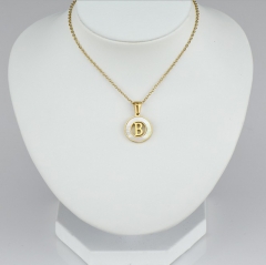 Hollow Shape 18K Gold Stainless Steel Letter A-Z Initial Necklace For Women Round Alphabet Pendant Shell Necklace