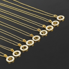 Hollow Shape 18K Gold Stainless Steel Letter A-Z Initial Necklace For Women Round Alphabet Pendant Shell Necklace