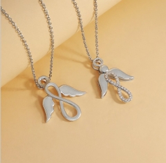 Wholesale Zirconia Crystal Angle Wing Infinity Stainless Steel Necklace