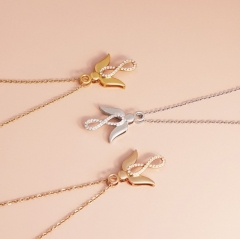 Wholesale Zirconia Crystal Angle Wing Infinity Stainless Steel Necklace