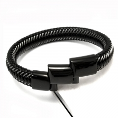 Simple Fashion Men Jewelry Magnet Clasp Stainless Steel Wire Leather Braided Rope Mens Bracelets