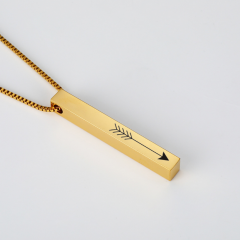 Personalised Name Custom Necklace Fashion Customized Stainless Steel Thin Vertical Bar Pendant Chain Necklace For Women