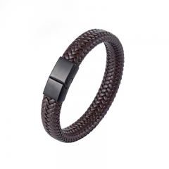Luxury Custom logo gift Stainless Steel Magnetic Clasp leather Bracelet Men Leather Bracelet