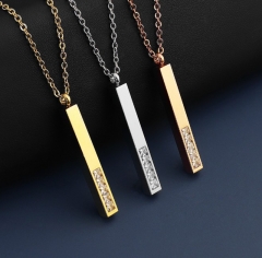 Popular Sparkle Crystal Rose Gold Plated Vertical Bar Necklace