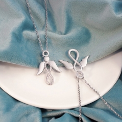 Wholesale Zirconia Crystal Angle Wing Infinity Stainless Steel Necklace