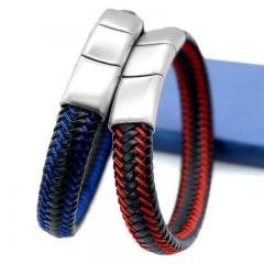 Simple Fashion Men Jewelry Magnet Clasp Stainless Steel Wire Leather Braided Rope Mens Bracelets