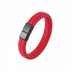 Luxury Custom logo gift Stainless Steel Magnetic Clasp leather Bracelet Men Leather Bracelet