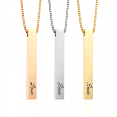 Personalised Name Custom Necklace Fashion Customized Stainless Steel Thin Vertical Bar Pendant Chain Necklace For Women