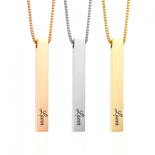 Personalised Name Custom Necklace Fashion Customized Stainless Steel Thin Vertical Bar Pendant Chain Necklace For Women