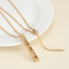 Personalised Name Custom Necklace Fashion Customized Stainless Steel Thin Vertical Bar Pendant Chain Necklace For Women