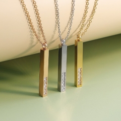 Popular Sparkle Crystal Rose Gold Plated Vertical Bar Necklace