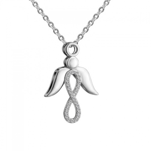 Wholesale Zirconia Crystal Angle Wing Infinity Stainless Steel Necklace