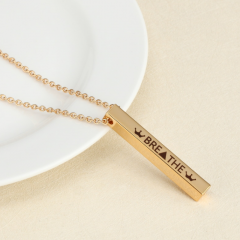Personalised Name Custom Necklace Fashion Customized Stainless Steel Thin Vertical Bar Pendant Chain Necklace For Women