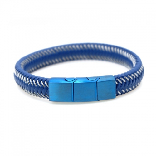 Simple Fashion Men Jewelry Magnet Clasp Stainless Steel Wire Leather Braided Rope Mens Bracelets