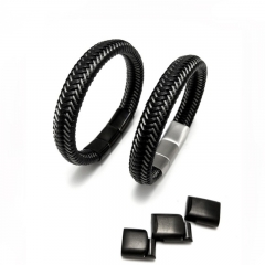 Simple Fashion Men Jewelry Magnet Clasp Stainless Steel Wire Leather Braided Rope Mens Bracelets