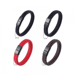 Luxury Custom logo gift Stainless Steel Magnetic Clasp leather Bracelet Men Leather Bracelet