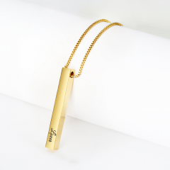 Personalised Name Custom Necklace Fashion Customized Stainless Steel Thin Vertical Bar Pendant Chain Necklace For Women