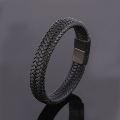Luxury Custom logo gift Stainless Steel Magnetic Clasp leather Bracelet Men Leather Bracelet