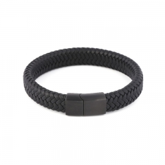 Luxury Custom logo gift Stainless Steel Magnetic Clasp leather Bracelet Men Leather Bracelet