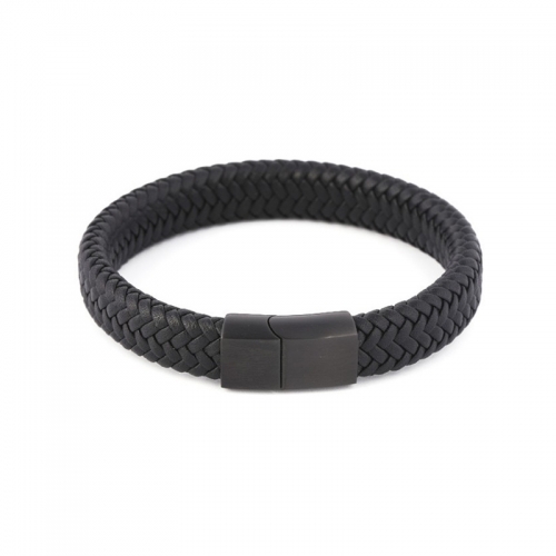 Luxury Custom logo gift Stainless Steel Magnetic Clasp leather Bracelet Men Leather Bracelet