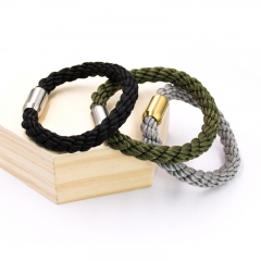 European Top Selling 3 Rope Woven Twisted Green Rope Bracelet with Magnetic Clasp
