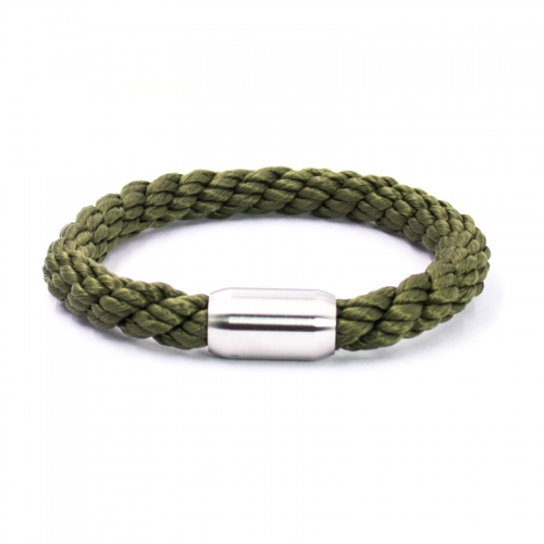 European Top Selling 3 Rope Woven Twisted Green Rope Bracelet with Magnetic Clasp
