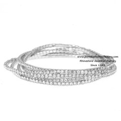 Silver Plated 2mm Crystal Rhinestone Stretch Bracelet 6pcs Set LB0275	B