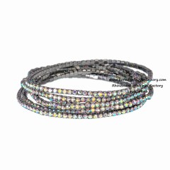 Hematite Plated 2mm Crystal AB Rhinestone Stretch Bracelet 6pcs Set LB0275	B