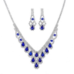Blue sapphire rhinestone necklace and earrings wholesale
